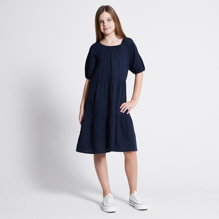 Linen blend frill dress "Sofia star 4" Navy